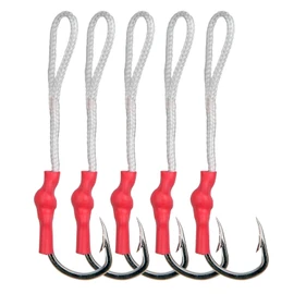 Assist Fishing Hooks 420 Stainless Steel with Red Braided Line Fishhook Baits Fishing Tackle Size 1/0-10/0 (4/0-30pcs)