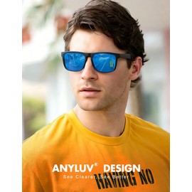 Mens Sunglasses Polarized, Retro Sunglasses for Men Women with UV Protection for Outdoors Fishing Running Driving(grey/ice blue/yellow)