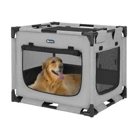 Veehoo 42 inch Soft Dog Crate, Lightweight Dog Cat Kennel for Large Dogs, 3-Door Cat Dog Playpen Puppy Playpen Indoor, 5 x Durable Mesh Screen, Indoor & Outdoor Use, Assembly Required, CWB2429CP