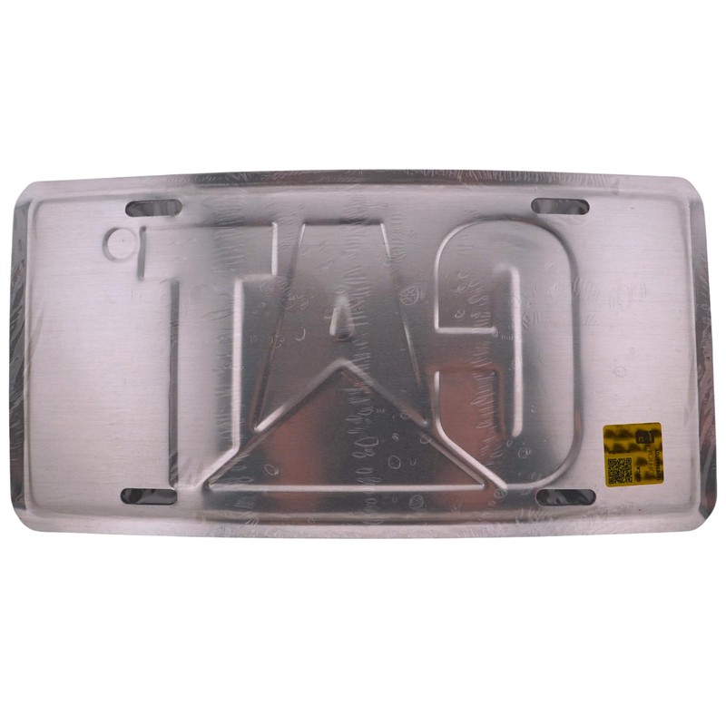 Caterpillar Equipment License Plate Tag, Black/Yellow/White, Traditional Style