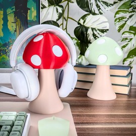 Mushroom Headphone Stand - Cute Headset Holder - Kawaii Desk Accessories - Green Gaming Setup - Cottage Core Gaming Desk (Red)