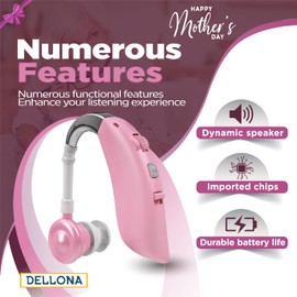 Hearing Aids Special Edition For Seniors Severe Hearing Loss, (Pair) Hearing Amplifier Rechargeable W/Type-C, Comfort Hearing Amplifier, PSAP Hearing Amplifiers For Seniors With Noise Cancelling (Pink)