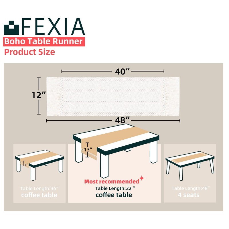 FEXIA Boho Macrame Table Runner with Tassels 48 Inches Long