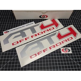 AT4 Decals (2pk) Off Road Bedside Fender Stickers Fits 2019-25 GMC Sierra 1500 (Metallic Silver & Red)