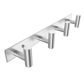 WUIVIUT Heavy Duty Hook Clothes Rack Stainless Steel T-Shape Coat Hook, 15 Inch Wall Hanging Rack, 38cm Wall Hook Ideal for Hallway, Kitchen, Living Room (Silver,4 Hooks)