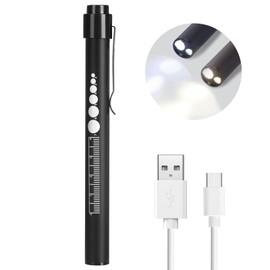 CAVN Rechargeable Pen Light with Pupil Gauge LED Penlights for Nurses Doctors, Warm/White Light, USB Rechargeable Medical Penlight Gifts for Nurses Nursing Student (Black)