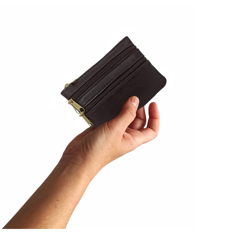 FIONCCI Women's Genuine Leather Wallet Small with Zippers - Card