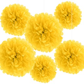 Binpeng Paper Pom Poms Hanging Paper Flower Ball Wedding Party Celebrations Decorations Outdoor Decoration Flowers Craft for Party Birthday party (BIN-Yellow 6pk)