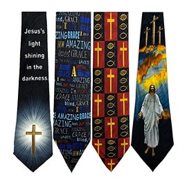 Pack of 4 Novelty Print Mens Neckties Christian Religious Jesus Neck Tie (12)