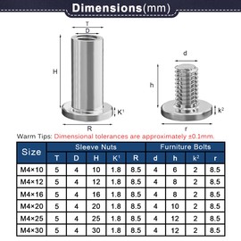 Drenky 10 Sets Barrel Nuts Kit Furniture Connector Nuts M4 X 30mm 304 Stainless Steel Bolts Rustproof Connection Screws M4 Belt Buckle Binding Bolts for Leather Belt and Furniture Repair