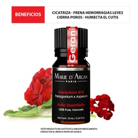 Aceite Esencial de Geranio |100% Natural Orgánico Vegano | 10 ml Grado Terapéutico | Aromaterapia Difusor Humidificador Meditación | Marie d'Argan