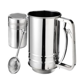 Flour Sifter, Stainless Steel 3 Cup Flour Sifters for Baking, 3 in1 Sifter for Baking with Powdered Sugar Shaker Duster and Flour for Baking Cakes, Pies, Pastries, Desserts and Cupcakes