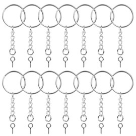 150PCS Sliver Key Chain Rings Kit, 50PCS Key Chain Rings with Chain and 50PCS Open Jump Ring with 50PCS Screw Eye Pins for Crafts and Jewelry Making