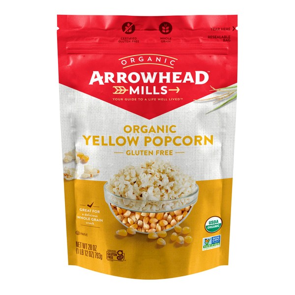 Arrowhead Mills Organic Yellow Popcorn Kernels, 28 Ounce Bag (Pack of 6)