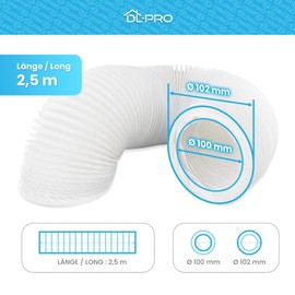 DL-pro 2.5 m Exhaust Hose Diameter 100 / 102 mm Flexible PVC Hose for 100 Air Conditioning Tumble Dryer Cooker Hood
