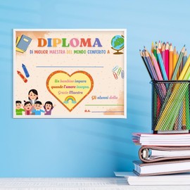 2 Pieces Best Teacher in the World Diploma with Frame, End of Year Gift, Best Teacher Certificate (Teacher x 2)