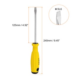QUARKZMAN Pack of 2 SL6 Flat Head Screwdrivers 9.4 Inch Magnetic Slotted Screwdriver 4.9 Inch CR-V with Ergonomic Handle for DIY Repairs Yellow