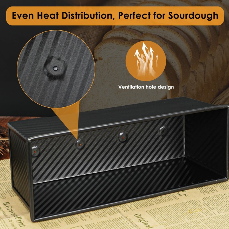 Spmarkt 2-Pack Black 13inch Pullman Loaf Pan with Lid, Premium