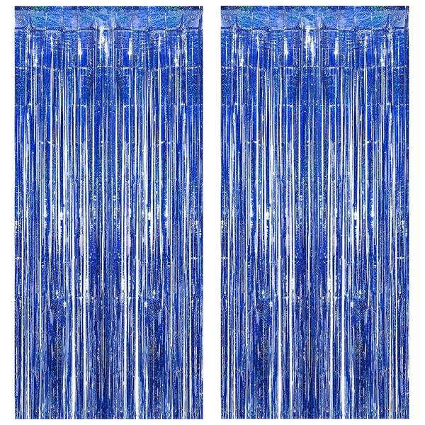 Torytoe Tinsel Curtain Blue Glitter, Pack of 2 Metallic Glitter