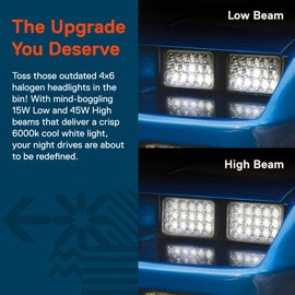 TRUE MODS 2pc Chrome 4x6 6x4 Inch LED Headlights Pair H4 2a1 1a1 High Low Sealed Beam H4652 H4666 H6545 H4651 H4656 for Freightliner Classic XL FLD 120 Peterbilt 379 Kenworth T600 T800 W900 Semi Truck