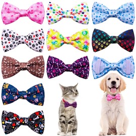 BIPY 10 Pack Small Dog Bow Ties Paw Print Dogs Bowties Slip on Collar Pet Charms for Medium Puppy Cat Kitten Party Festival Birthday Gift Wedding Pets Grooming Supplies Accessories(Small)