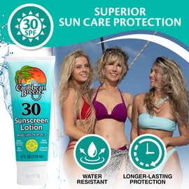Caribbean Breeze Coral Reef Safe Sunscreen SPF 30 Lotion, Mango Lime Scent Sunscreen Reef Safe Sunblock, Water Resistant Up to 80 Minutes, 4 Oz (120 ml)