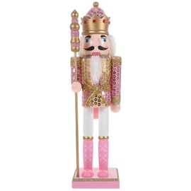 Garneck Christmas Nutcracker Ornament, Gorgeous Nutcracker with Cane and Crown, Glitter Nutcracker Figures Statue- Pink Nutcracker (11.79 INCH)