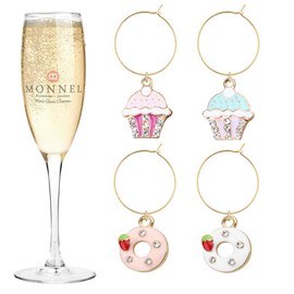 MONNEL P460 Crystal Cupcake Donut Wine Charms Glass Marker for Party with Velvet Bag- Set of 4