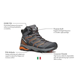 SCARPA Men's Maverick Mid GTX Waterproof Gore-Tex Lightweight Boots for Backpacking and Hiking - Iron Grey/Orange - 11-11.5