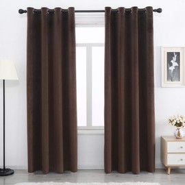 SPXTEX Brown Velvet Blackout Curtains 84 Inch Long Light Blocking Grommet Thermal Velvet Curtain Panels Set of 2 for Bedroom