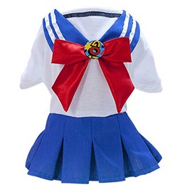 Tangpan Bow-Knot Student Cosplay Pet Costume Dog Skirt Camp Dress(Blue,L)