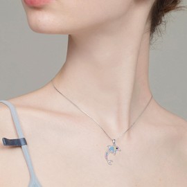 URONE Dolphin Chain 925 Sterling Silver Dolphin Pendant Necklace Dolphin Jewellery Gifts for Women Girls