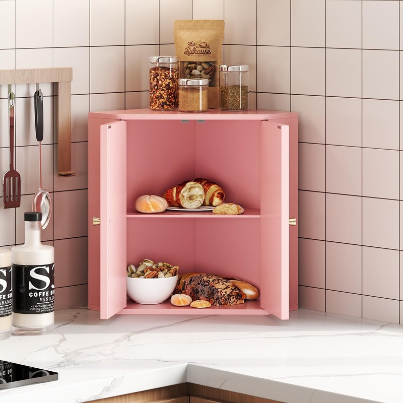 Trironsun Corner Bread Box for Kitchen Counter Double Layer Bamboo