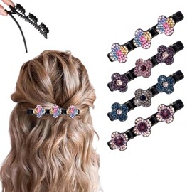 PreciRise PreciRise 4 Pcs Sparkling Crystal Stone Braided Hair Clips, 2025 New Satin Fabric Hair Bands Rhinestone Four-Leaf Clover Hair Clip for Styling, Duck Bill Clips for Women Girls, Color J