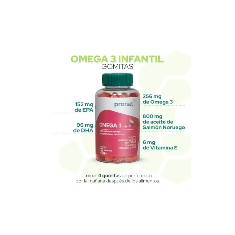 PRONAT Omega 3 Infantil, Suplemento Alimenticio, 120 Gomitas con 256