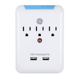 GE Pro 3-Outlet Extender with 2 USB Ports, Surge Protector, Charging Station Wall Tap, Protected Indicator LED, 3-Prong, 540 Joule, 2.4 AMP/10 Watt, UL Listed, White, 33646
