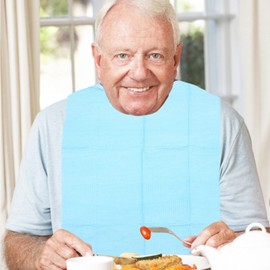 Beavorty 30Pcs Disposable Adult Bibs Eating Bibs Food Catcher Crumb Catcher Bibs Apron Clothing Protectors for Seniors Elderly Disabled Women Men Blue