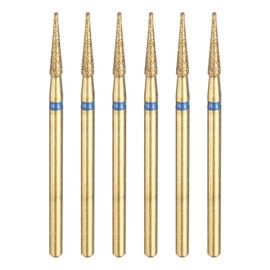 HARFINGTON 6pcs 120-140 Grits Diamond Grinding Bit 2.2mm Tapered Head 2.35mm Shank 10mm Length Titanium Plated Stone Sanding Drill Bits Rotary Tool for Nails Grinding Polishing