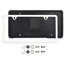 Silicone Back Guard Bottom Cut Out License Plate Holder Matte Flat White License Plate Frame T304 Stainless Steel + Metal Screw Caps