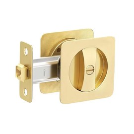 Pocket Door Hardware, Pocket Door Lock with Indicator Square Privacy Door Hardware for Bathroom Bedroom (Gold, No Key)