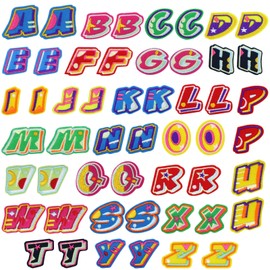 Modixun 52pcs Letter Iron on Patches, Sew on Alphabet Applique Patches, Colorful Alphabet A-Z Embroidered Patches for Clothing Hats Shoes Bags, Style B