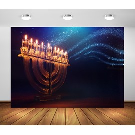BELECO 7x5ft Fabric Hanukkah Backdrop Jewish Holiday Menorah Candles Background Religious Theme Party Decorations Photo Booth Studios Props Wallpaper