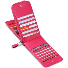 JEEBURYEE Card Case, Men's, Women's, Long Wallet, Thin, Magnetic Prevention, Large Capacity, Holds 26 Cards - Buttons safety pink