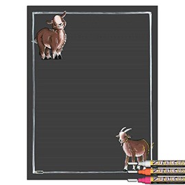 Cohas Magnetic Backed Lined Chalkboard with Goat Theme, Includes Brown Goat Chalk Art and Liquid Chalk Marker, 12 by 16 Inches, 3 Bright Markers