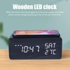 HURRISE Wooden Digital LED Clock with Wireless Charging for Bedroom,Alarm