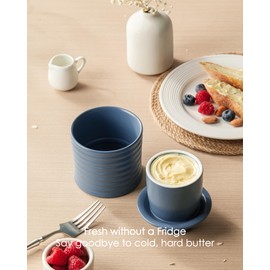 JERSINWEI Ceramic Butter Crock,French Butter Dish with Lid for Counter with Water Line - Keeps Your Butter Fresh and Spreadable,Original Torsade Collection- Baby Blue,Perfect Gift for Her.