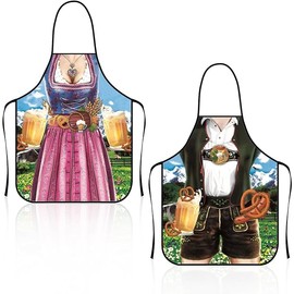 QESSUVNC 2 Pieces Cooking Apron Funny BBQ Apron Men Women Adjustable Kitchen Apron BBQ Apron for Oktoberfest, Outdoor Barbecue, Cooking, Gardening, Ceramic Art and More, black