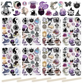 WANDIC 16 Sheets Rub On Transfer Sticker, Witch Theme Transfer Decals Sorceress Magic Hat Eye DIY Scrapbook Stickers for Greeting Cards Gift Wrapping Decoration,4 * 6in