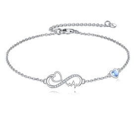 POPLYKE Infinity Heart Bracelet for Women 925 Sterling Silver Nurse Bracelet with Blue Crystal Heartbeat Jewelry for Women