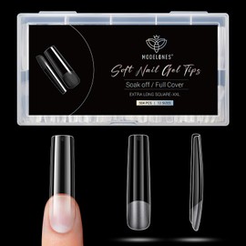Modelones Long Square XXL Fake Nail Tips - 504Pcs Gel Tips Pre-shaped Half Matte Full Cover Clear Acrylic Gel Kit False Press on Nails for Extension DIY Salon 12Sizes